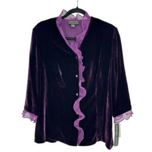 Spencer Jeremy Womens 8 Velvet Silk Blend Blouse Purple Ruffles Ruffles Fairy